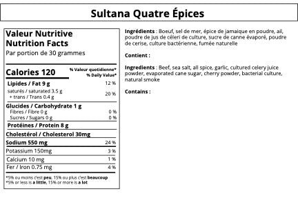 Sultana Saucisson Sec de Boeuf: Quatre Épices